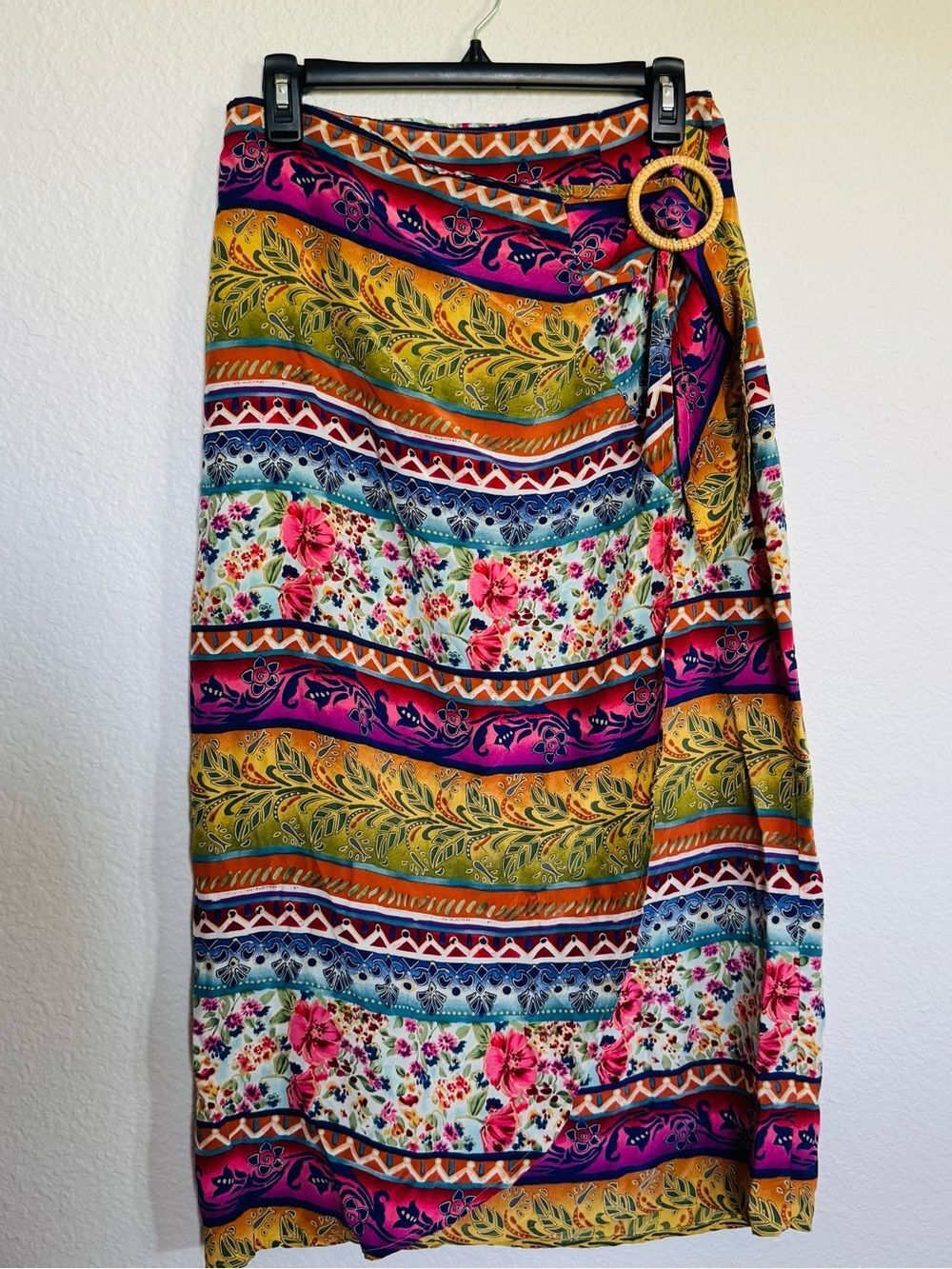 Vintage Express Hibiscus Island Floral Silk Wrap Skirt